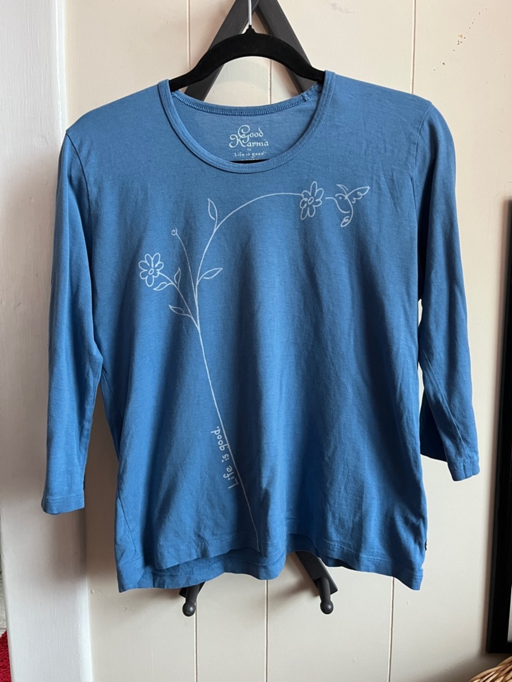 Life Is Good Blue Long-Sleeve Hummingbird Floral Tee